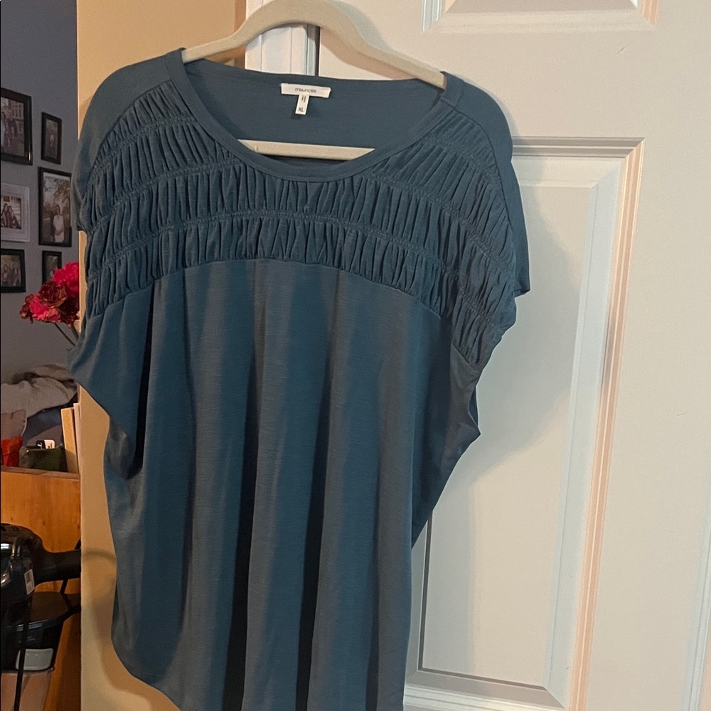 Maurices Teal Blouse with Textured Yoke